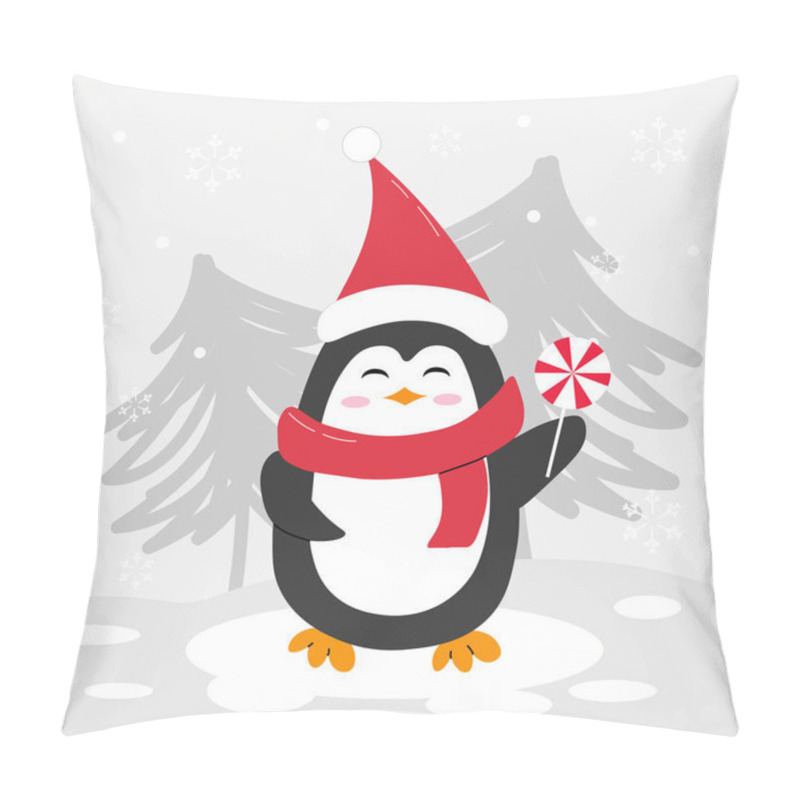 Personality  Cute Christmas Penguin In Flat Style Wearing Festive Accessories. Perfect For Holiday Designs, Cards, And Decorations. Pillow Covers