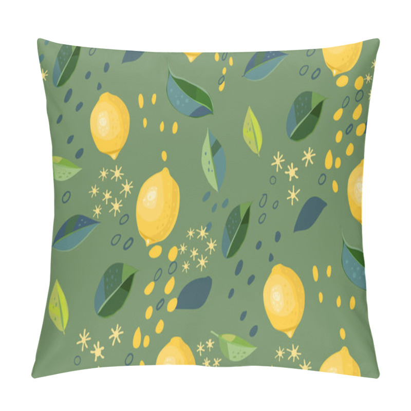 Personality  Trendy Seamless Pattern With Lemon, Leaves And Abstract Shapes. Can Be Used For Textile Design, Printing Fabric.  Limited Color Palette. Pillow Covers