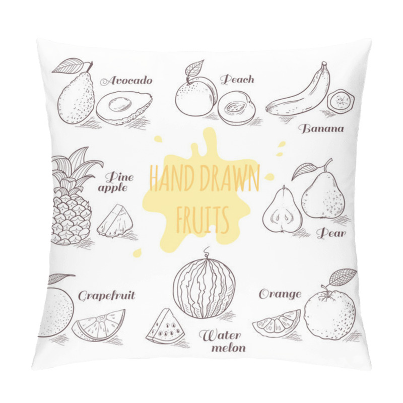 Personality  Set Of Hand Drawn Outline Fruits With Slice. Doodle Illustration Pillow Covers