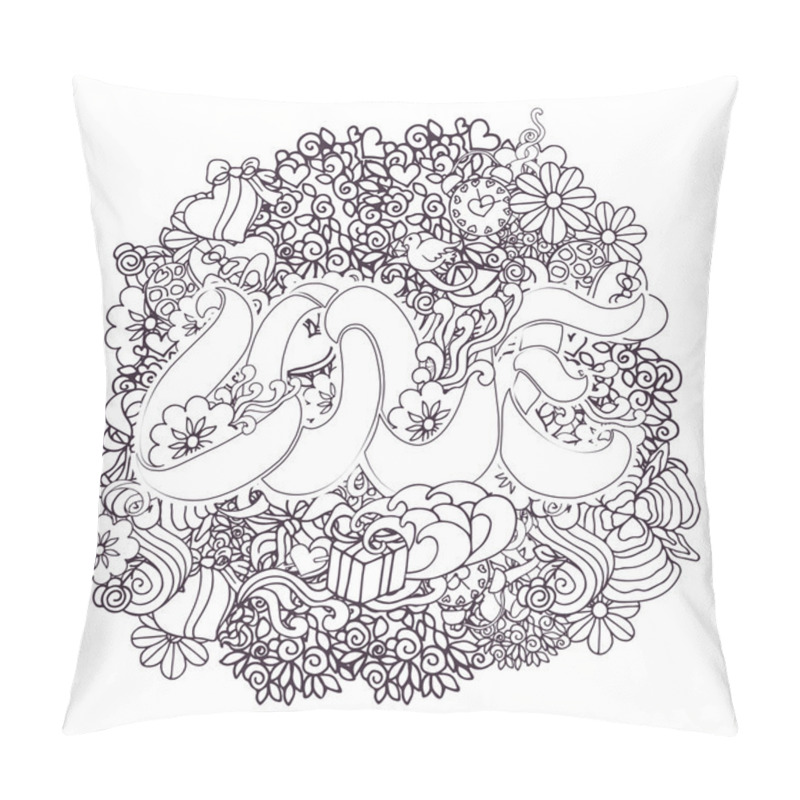 Personality  Doodle Decorative Love Composition With Lettering And Ornate Elements Pillow Covers