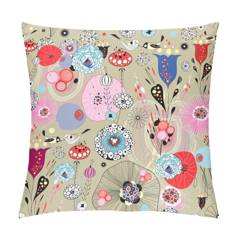 Personality  Floral And Abstract Texture With Birds Pillow Covers