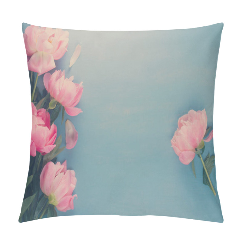 Personality  Fresh Peonies On Blue Pillow Covers