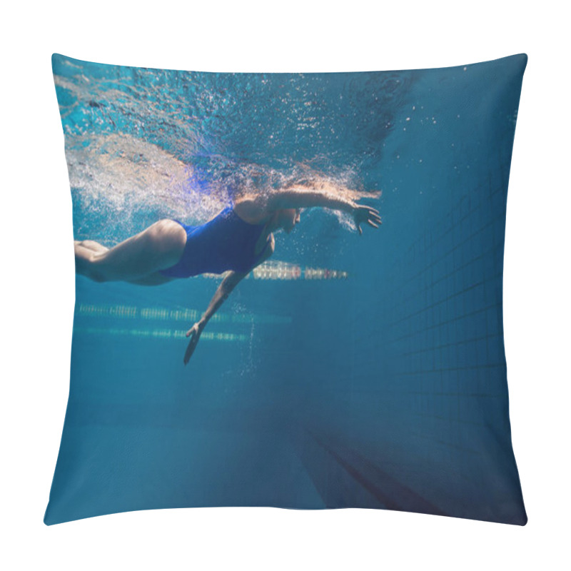 Personality  Underwater Picture Of Young Female Swimmer Exercising In Swimming Pool Pillow Covers