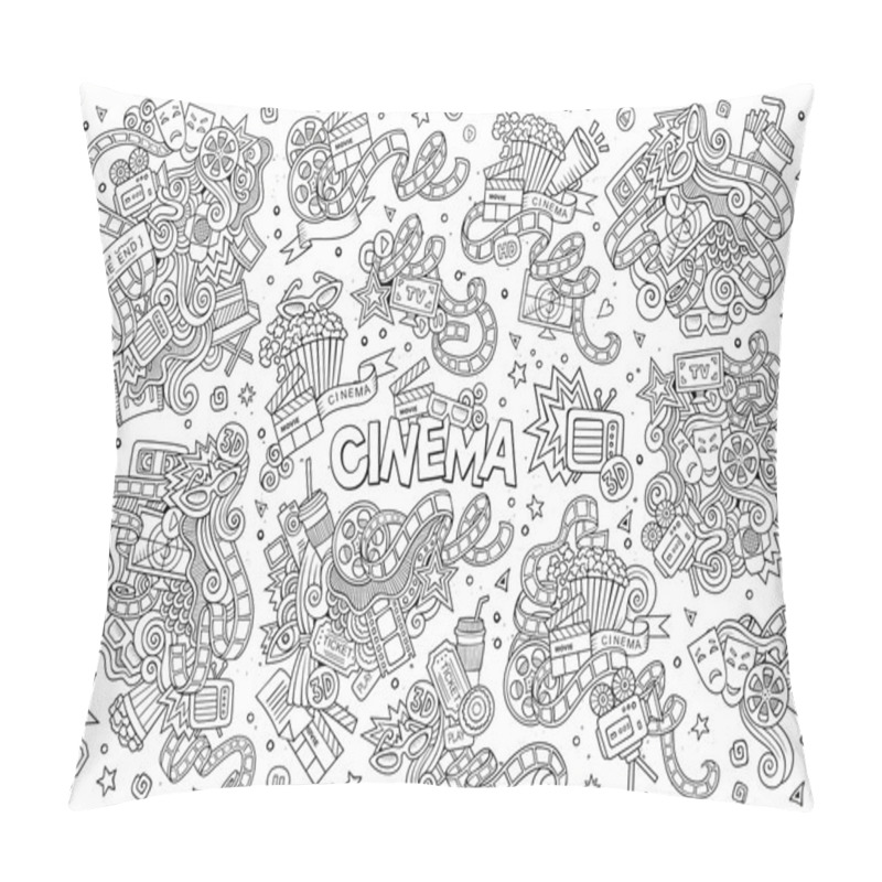 Personality  Cinema, Movie, Film Doodles Sketchy Vector Symbols Pillow Covers