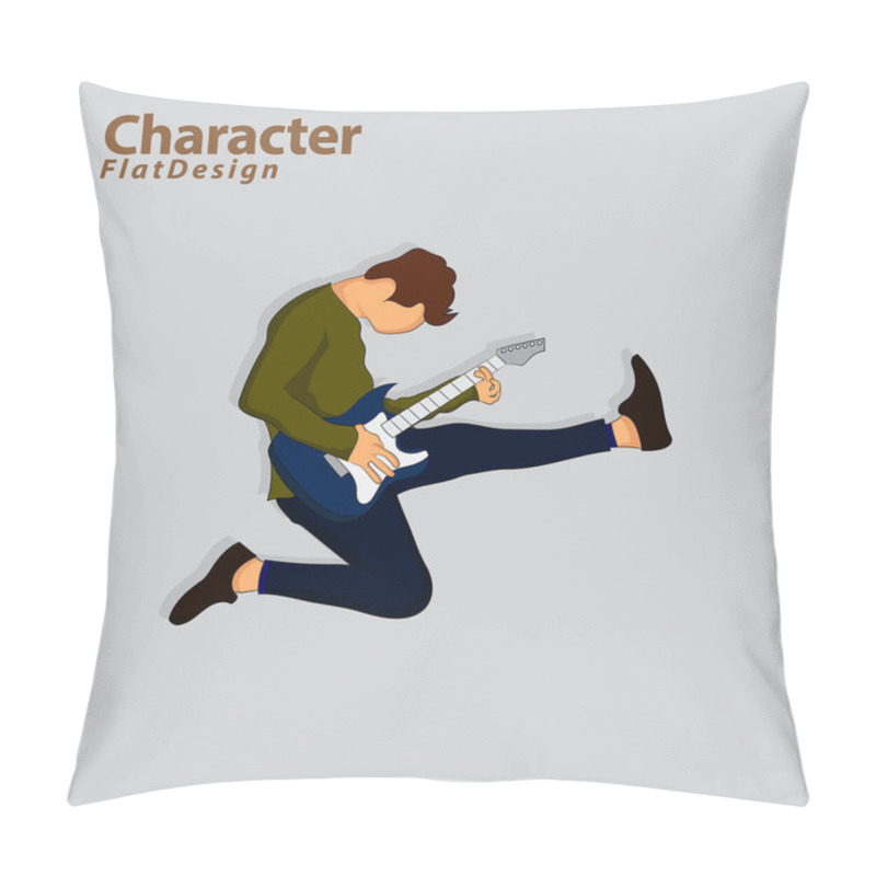 Personality   Illustration Of Man Playing Guitar Music Performance Pillow Covers