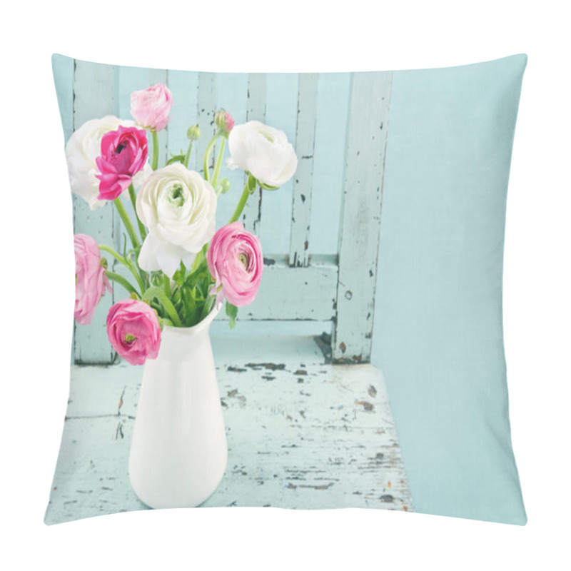 Personality  White And Pink Flowers On Light Blue Chair Pillow Covers