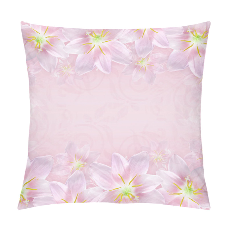 Personality  Greeting Or Invitation Card Background With Pink  Lily Flowers Pillow Covers