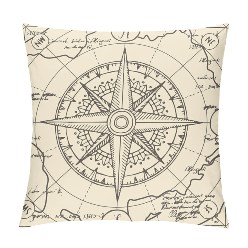 Personality  Banner With Sign Of Compass Wind Rose In Retro Style Pillow Covers