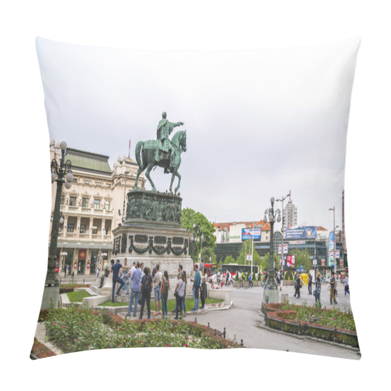 Personality  The Republic Square (Trg Republike In Serbian) With Old Baroque Style Buildings, The Statue Of Prince Michael And The National Museum Building Pillow Covers