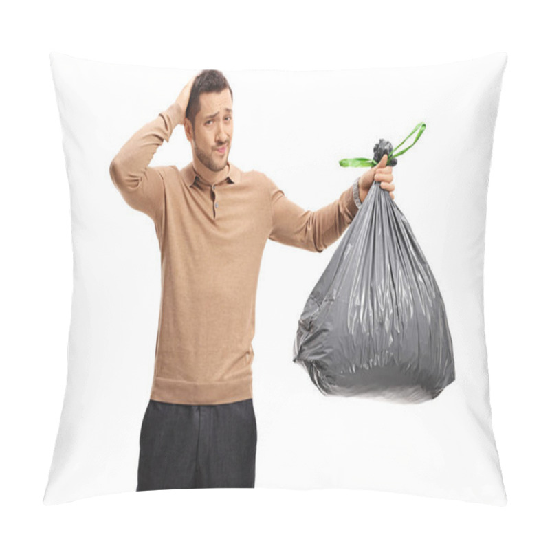 Personality  Man With Garbage Bag Holding His Head In Disbelief Pillow Covers