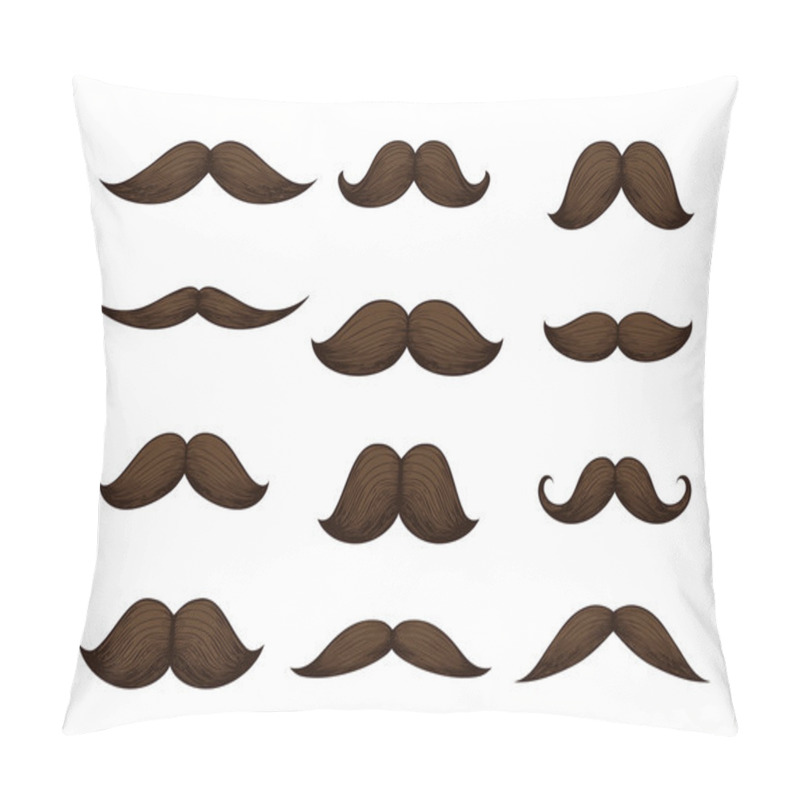 Personality  Hand Drawn Mustache Set Isolated On White Background. Vector Illustration Pillow Covers