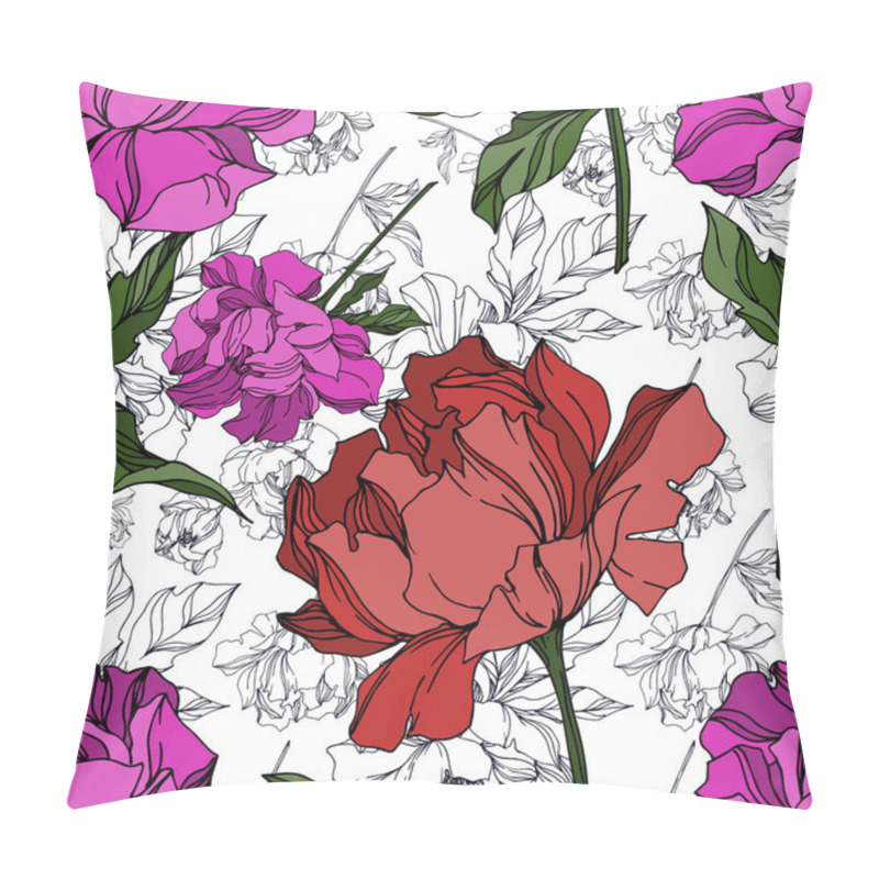 Personality  Vector Peony Floral Botanical Flowers. Black And White Engraved  Pillow Covers