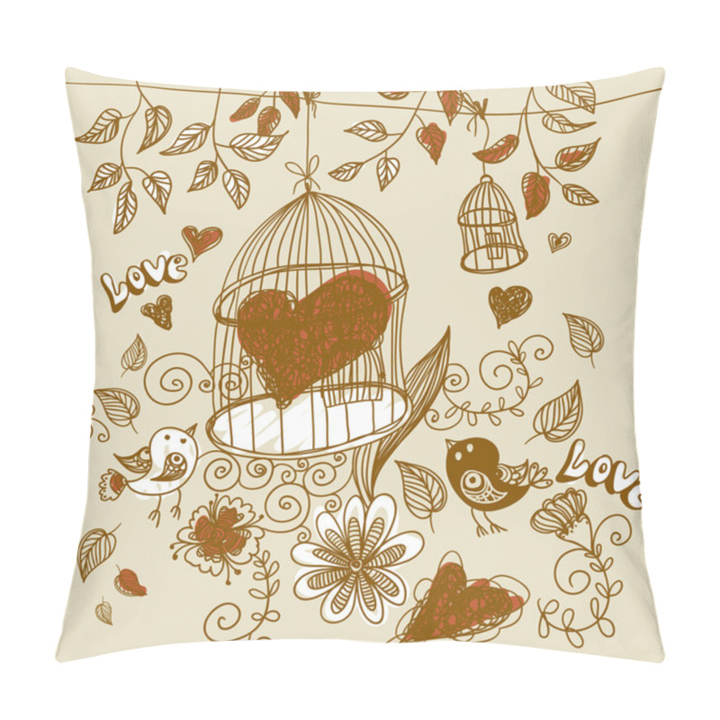 Personality  Card With A Bird Cage And The Heart Pillow Covers