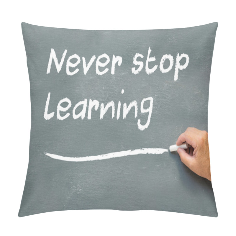 Personality  Hand Writing On A Chalkboard Never Stop Learning Pillow Covers