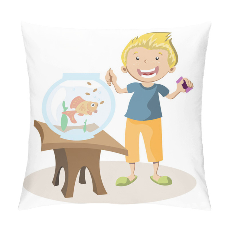 Personality  Boy Feeding Little Fish In Their Fish Tank Pillow Covers