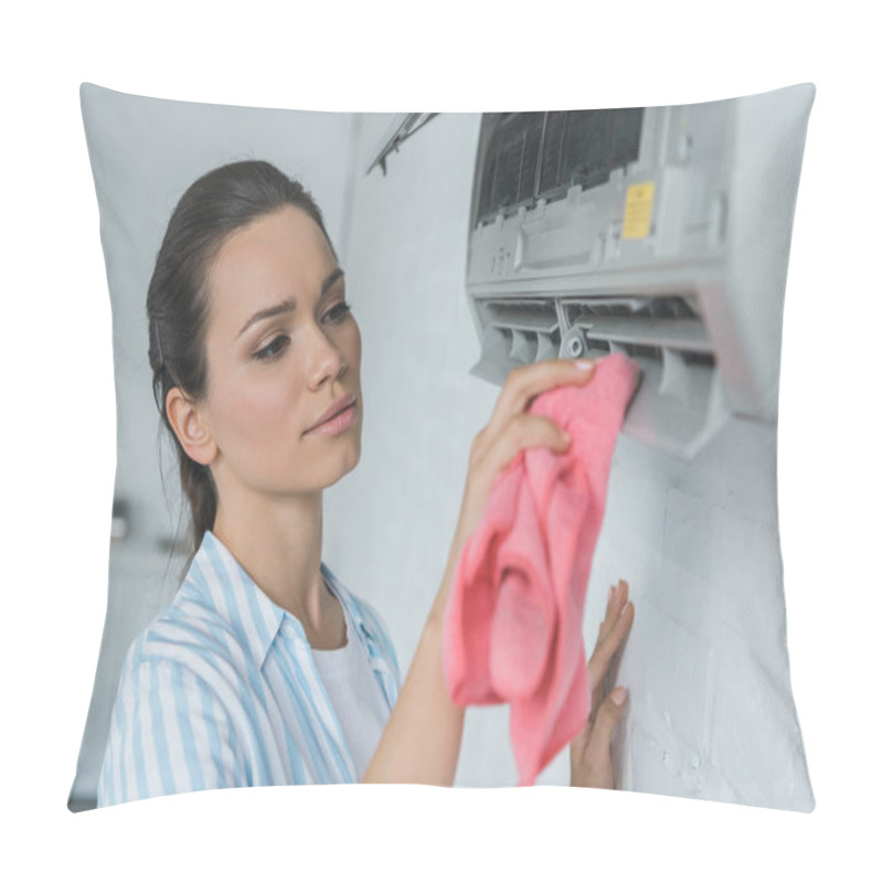 Personality  Woman Cleaning Air Conditioner With Rag Pillow Covers