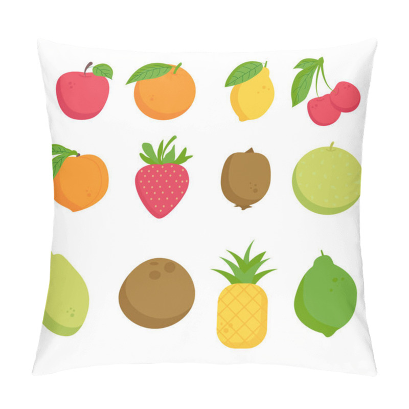 Personality  A Set Of Painted Fruits. Apple Orange Lime Lemon Cherry Peach Strawberry Kiwi Melon Papaya Coconut Pineapple Pillow Covers