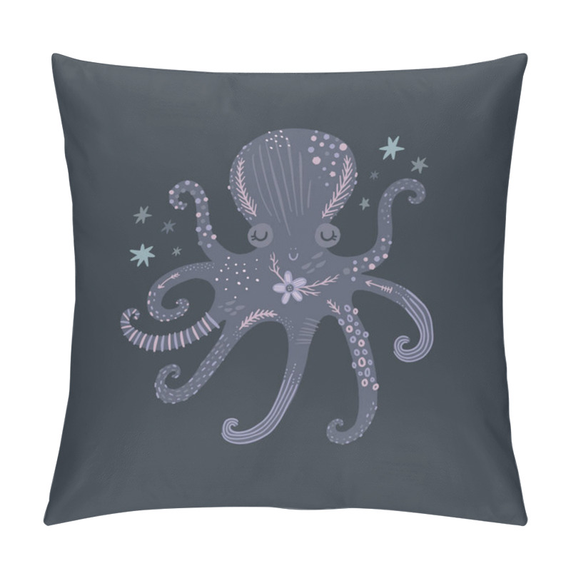 Personality  Nursery Poster With Cute Animal, Kids Wall Art With Octopus And Flower. Sea Inhabitants. Children Print Pillow Covers