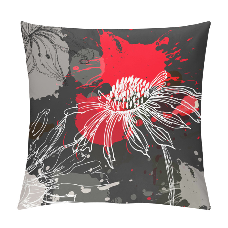 Personality  Abstract Grunge Background With Stylized Flowers Pillow Covers