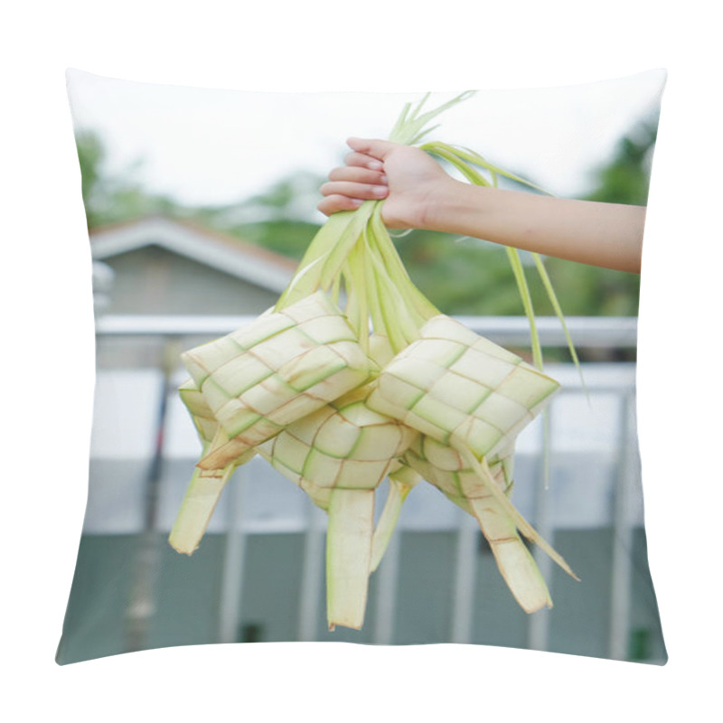 Personality  Natural Rice Ketupat From Young Coconut Leaves With Blurred Background. (Ketupat) Regional Specialties In Indonesia Pillow Covers