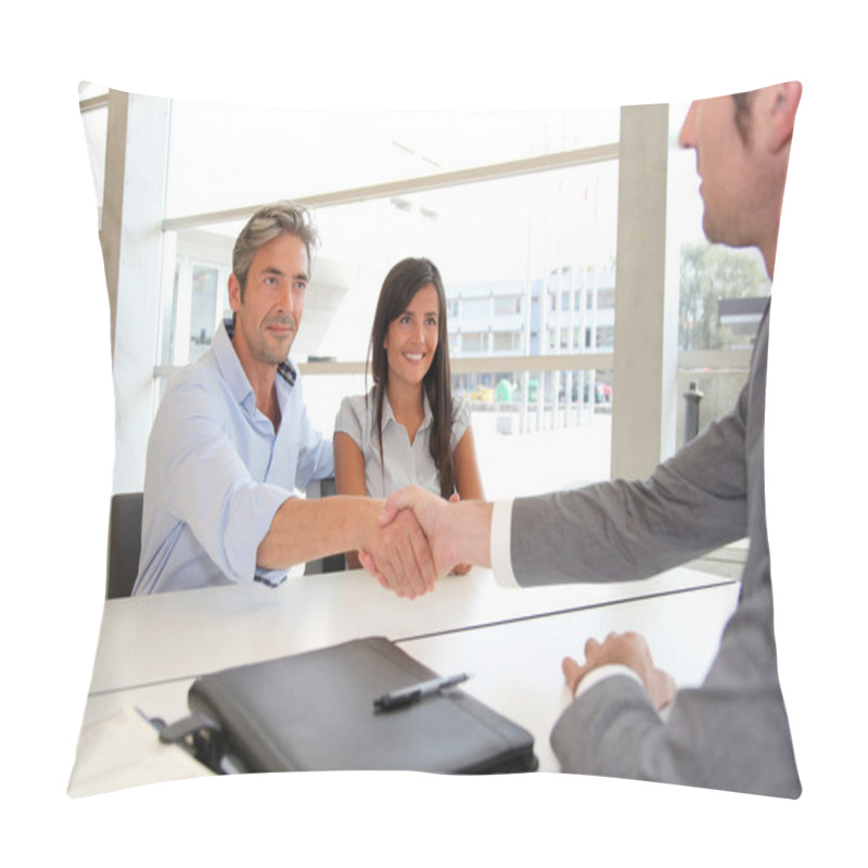 Personality  Man Giving Handshake To Real-estate-agent Pillow Covers