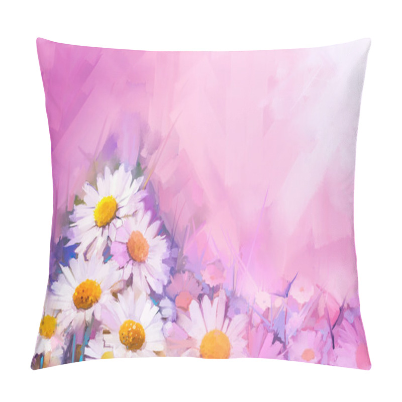 Personality  Oil Painting Flowers. Hand Paint  Still Life Bouquet Of White Gerbera, Daisy Flowers. Pillow Covers