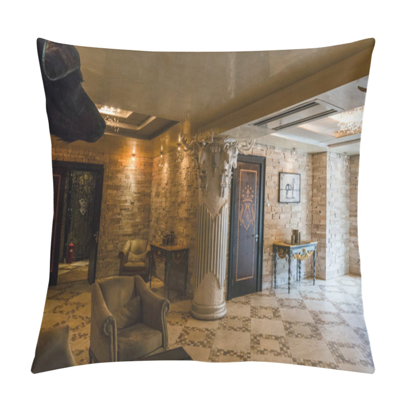 Personality  ELENITE, BULGARIA - JULY 16, 2016: Interior Of Royal Castle Hotel, The First 5 Star Superior Luxury Hotel On The Black Sea Coast Opened In 2011, Owned By Victoria Group. Pillow Covers