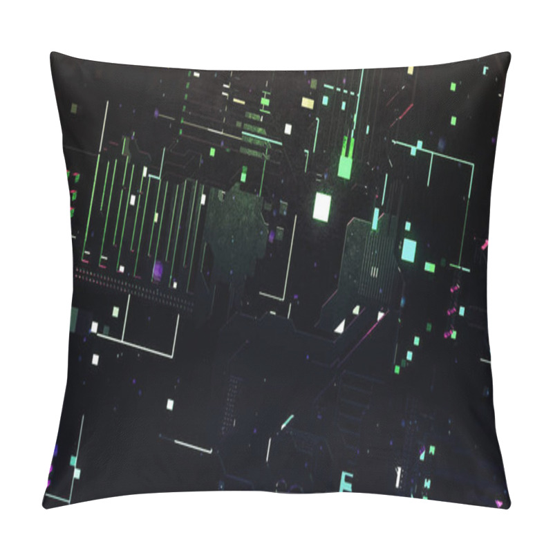 Personality  Abstract Dark Circuit Board With Many Details And Moving Elements, Seamless Loop. Motion. Technological Background And The Visualization Of Data Processing. Pillow Covers