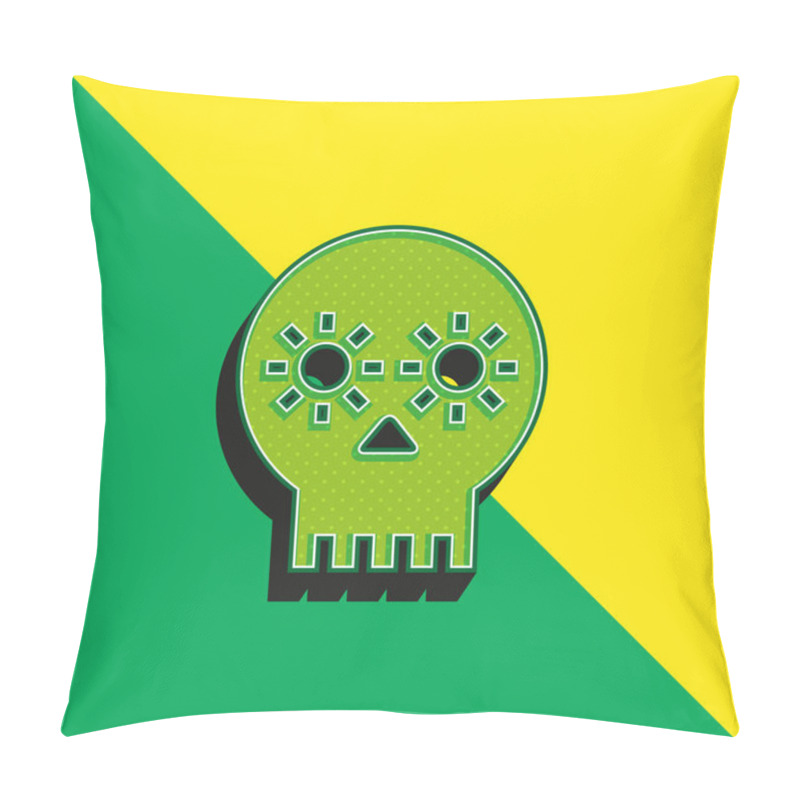 Personality  Artisanal Skull Of Mexico Green And Yellow Modern 3d Vector Icon Logo Pillow Covers