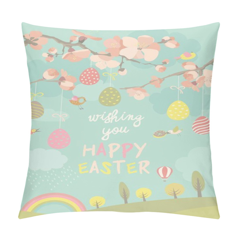 Personality  Spring Blooming Tree With Easter Eggs Pillow Covers