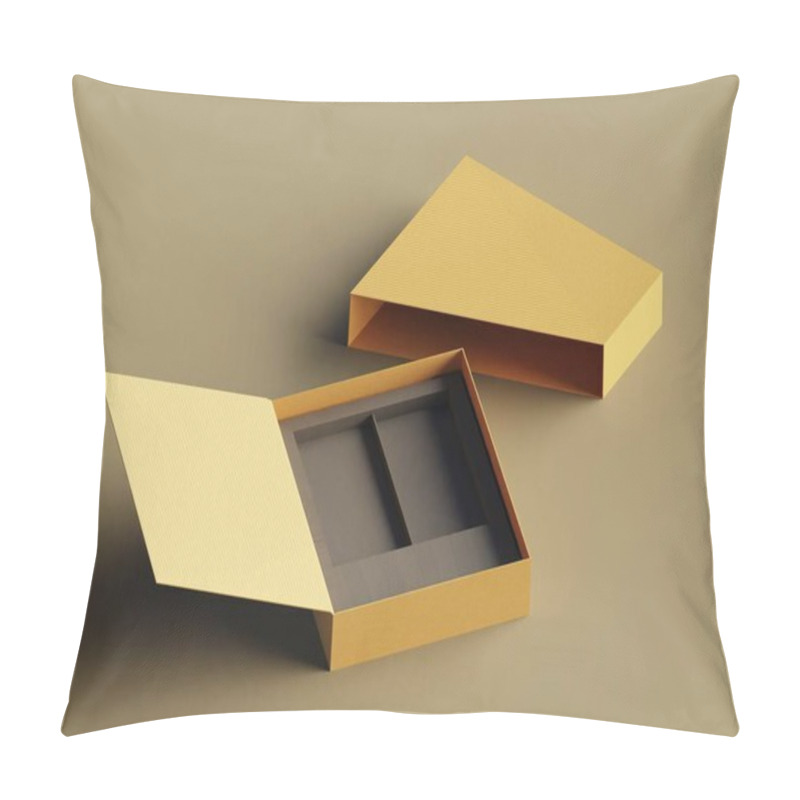 Personality  Elegant Open Yellow Rectangular Box With A Textured Surface Against A Neutral Background. Pillow Covers