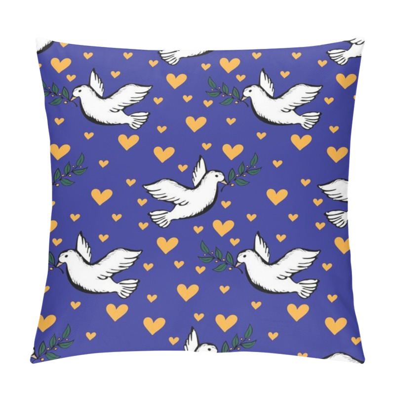 Personality  Seamless Pattern With A Flying Bird As A Symbol Of Peace In Blue And Yellow Colors Of Ukrainian Flag Pillow Covers