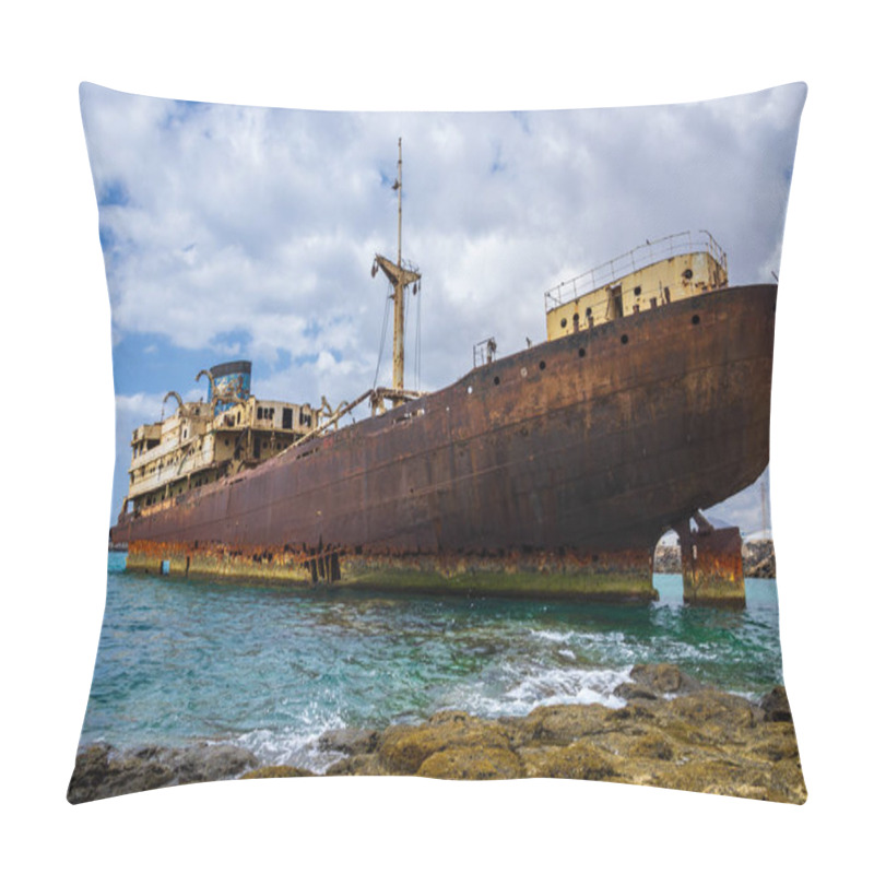 Personality  Close Up View Of Ship Wreck Of Temple Hall With The Port Of Arrecife In Background Pillow Covers