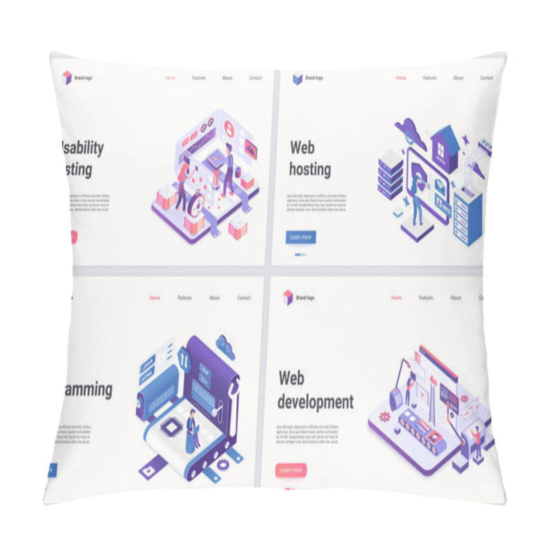 Personality  Web Development And Programming Vector Illustration Set For Mobile Website With Cartoon 3d Tiny Programmer Developer People Working And Testing Computer Program Pillow Covers