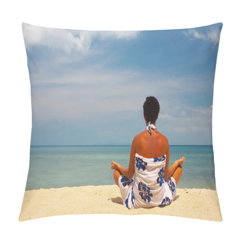 Personality  View Of A Woman Meditating On The Beach Early In The Morning Pillow Covers