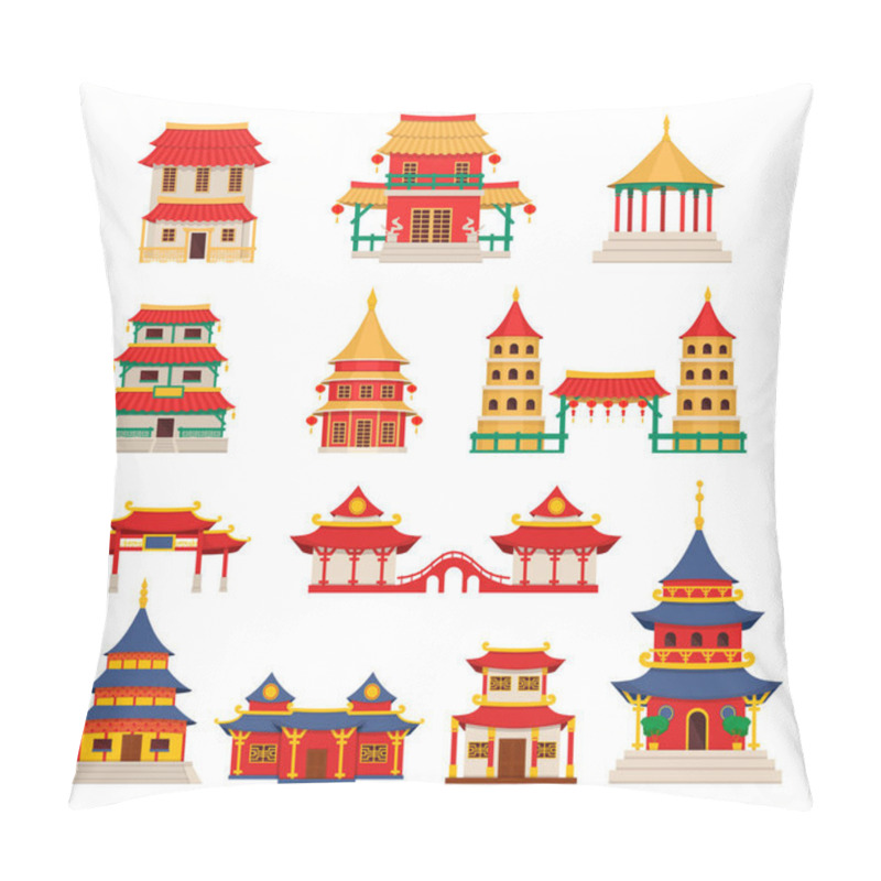 Personality  Traditional Chinese Buildings, Asian Architecture Chinatown Vector Pillow Covers