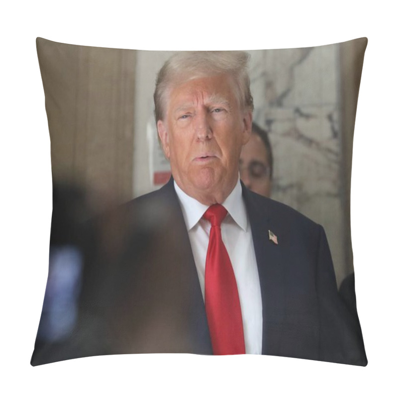 Personality  October 3, 2023 - New York, USA: The Former US President, Donald Trump Arrives At The Court On Day Two, For Fraud Trial In Manhattan Amid Tight Security And Busy Day. Pillow Covers