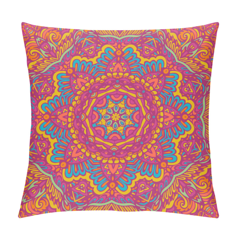 Personality  Indian Floral Paisley Medallion Pattern With Mandala Sun In Handdrawn Doodle Style. Colorful Festival Seamless Pattern Pillow Covers