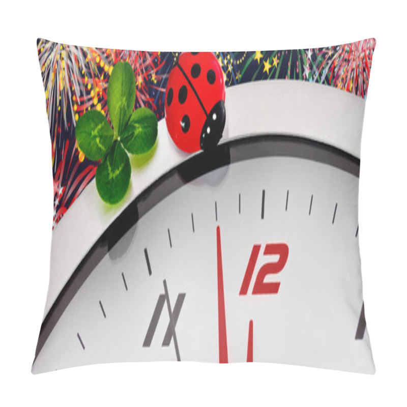 Personality  New Year's Eve Clock With Fireworks As Background Banner Pillow Covers