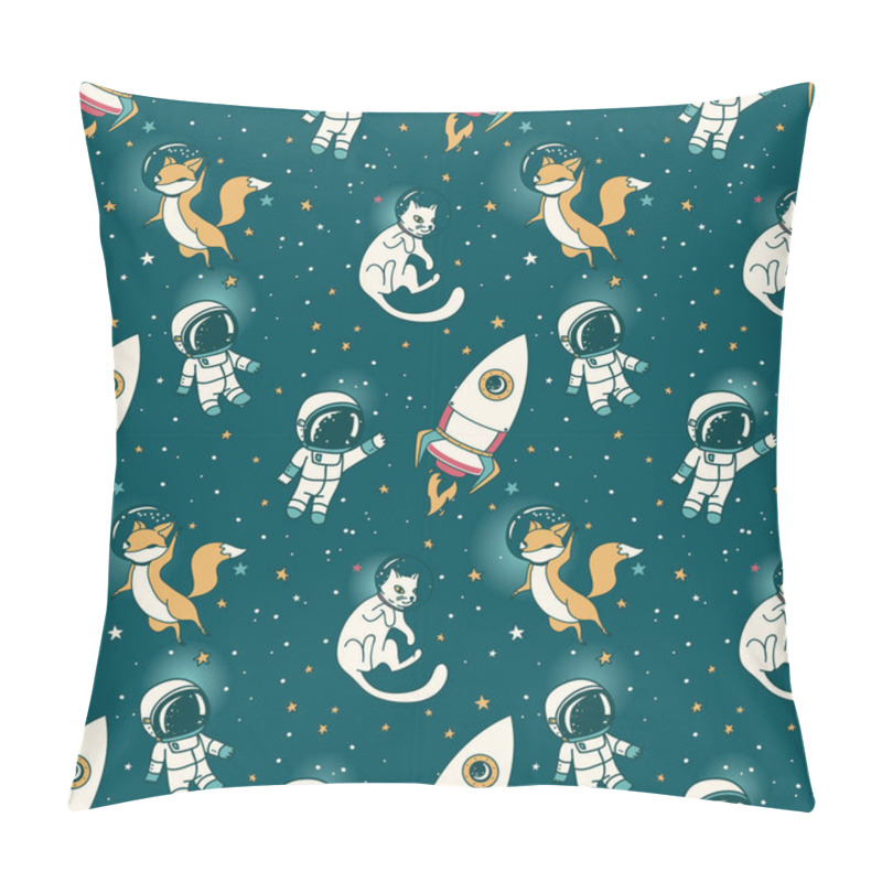 Personality  Cute Doodle Boys, Rockets, Foxes And Cats Floating In Space Pillow Covers