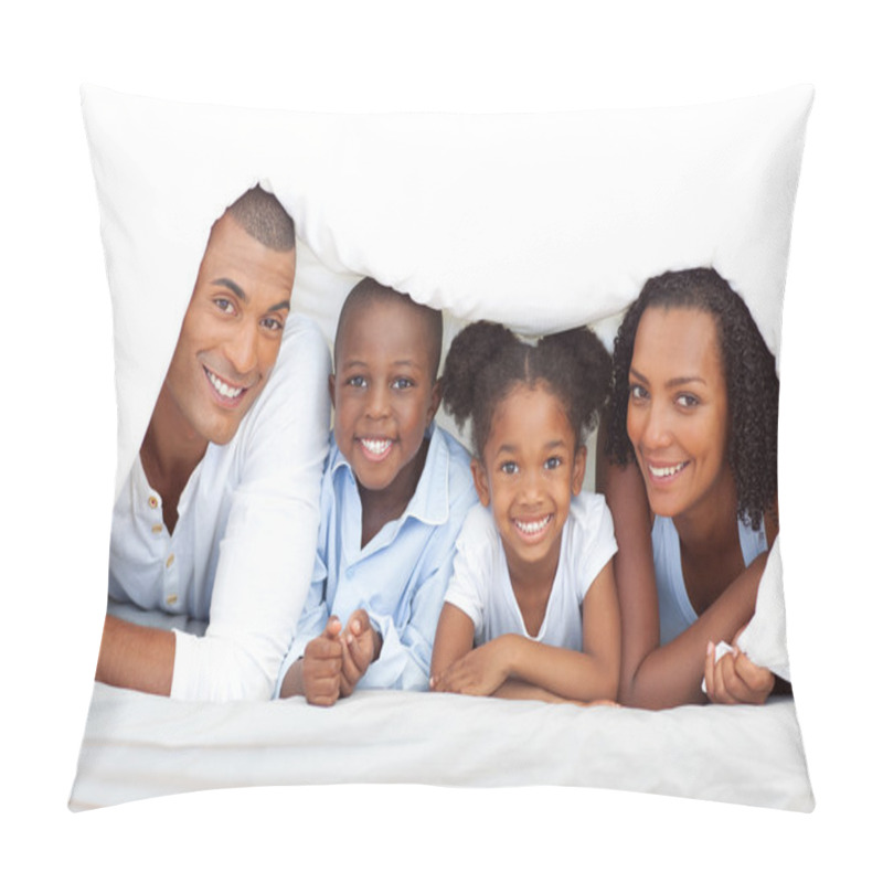 Personality  Merry Family Having Fun Lying Down On Bed Pillow Covers