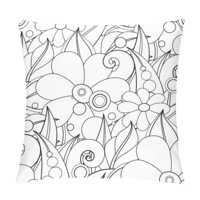 Personality  Monochrome Seamless Pattern With Floral Motifs. Endless Texture With Flowers And Leaves In Doodle Line Style Pillow Covers