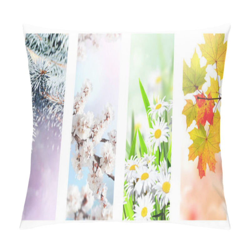 Personality  Four Seasons Of Year. Set Of Vertical Nature Banners With Winter, Spring, Summer And Autumn Scenes. Copy Space For Text Pillow Covers