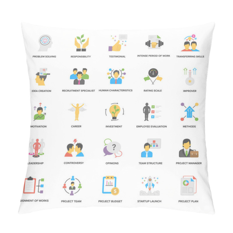 Personality  Project Management Vector Icons Set In Flat Design  Pillow Covers