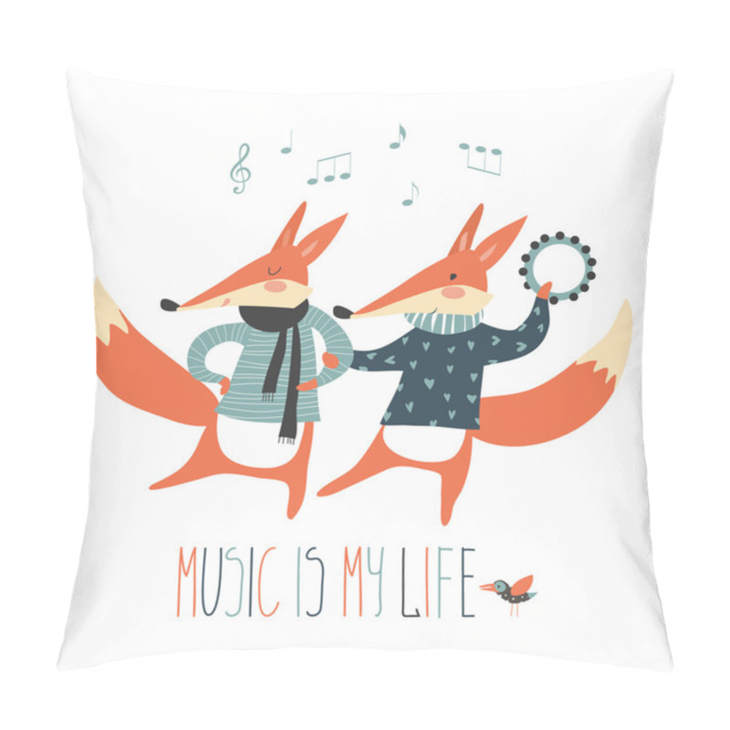 Personality  Cheerful Dancing Foxes On A White Background Pillow Covers