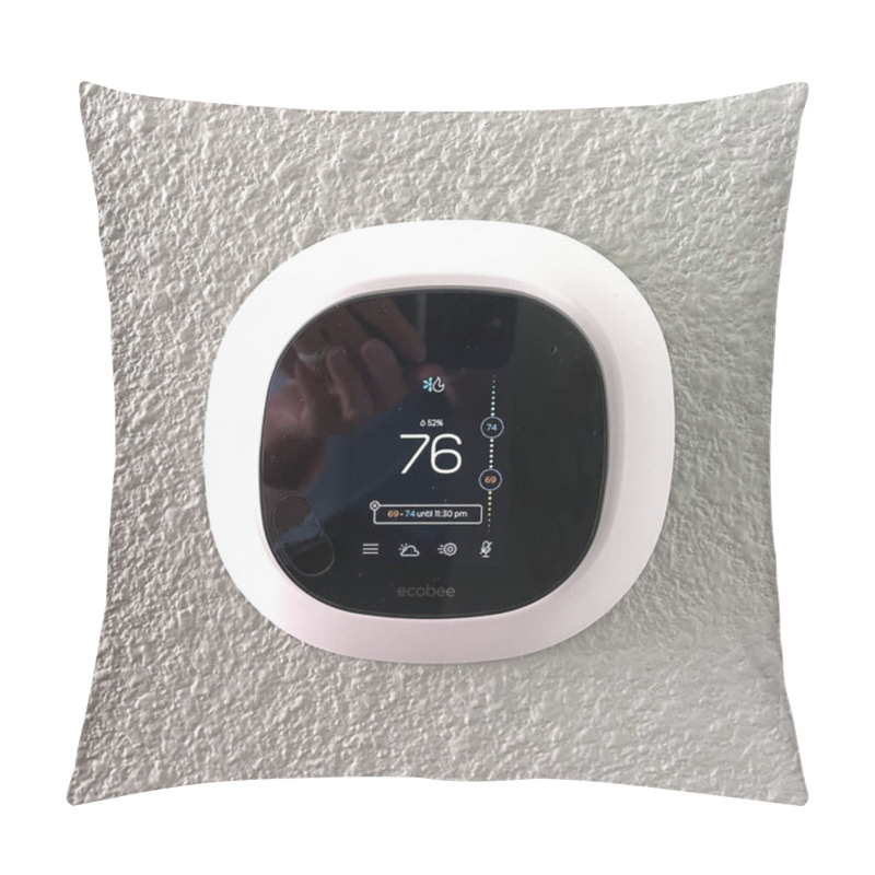 Personality  Atlanta, GA USA - March 26, 2021: An Ecobee Smart Thermostat In A Home. Pillow Covers