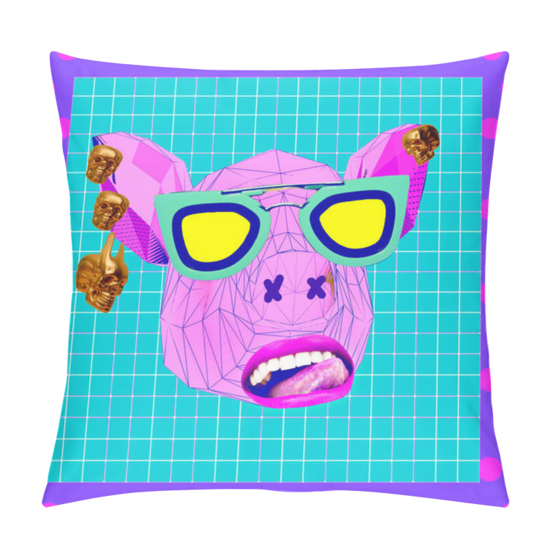 Personality  Contemporary Minimal Art Collage. Pink Piggy Vegan. Zine Culture Pillow Covers