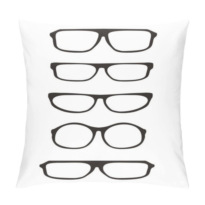 Personality  Vector Glasses Set With Black Thick Holder Retro Hipster Illustration Isolated On White Background. Medical Huge Eye Glasses Shilouette Collection Pillow Covers