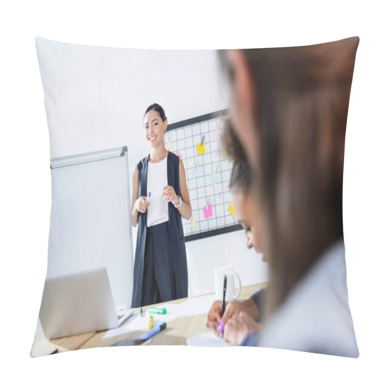 Personality  Young Businesswomen At Conversation Pillow Covers