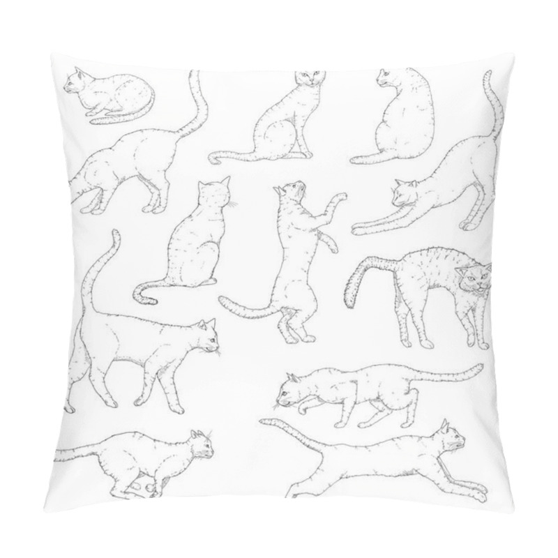 Personality  Vector Set Of Sketch Cats Illustration. Hand Drawn Feline Poses. Pillow Covers